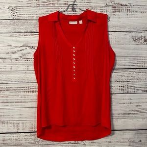 New York & Company Red Faux Button Down Blouse Size L